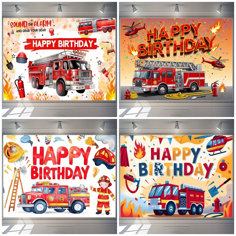 Cartoon Firetruck Theme Boy Bi - Photography Sport review and price