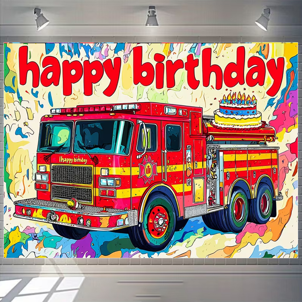 Cartoon Firetruck Theme Boy Bi - Photography Sport review and price
