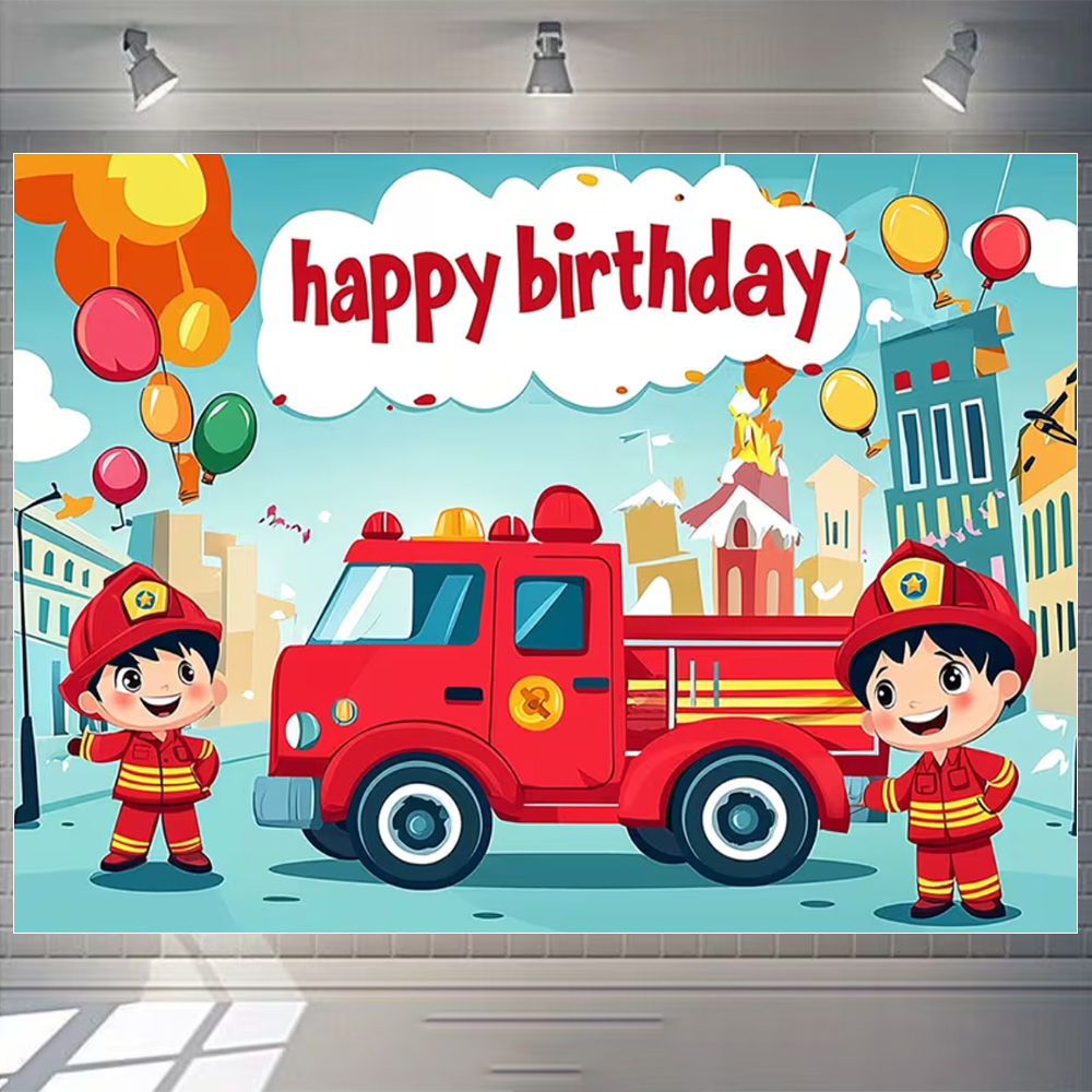 Cartoon Firetruck Theme Boy Bi - Photography Sport review and price