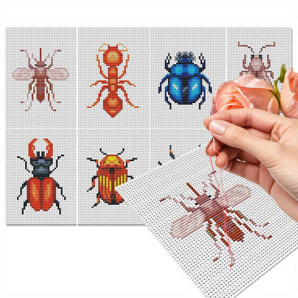 8Pcs Insect Cross Stitch Embro - Photography Geometry review and price
