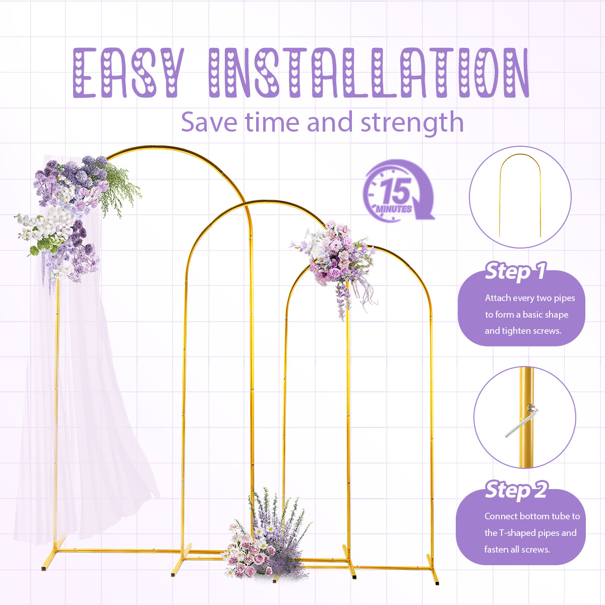 3Pack Golden Metal Arch Kits,  - Backdrop Stand Kit review and price
